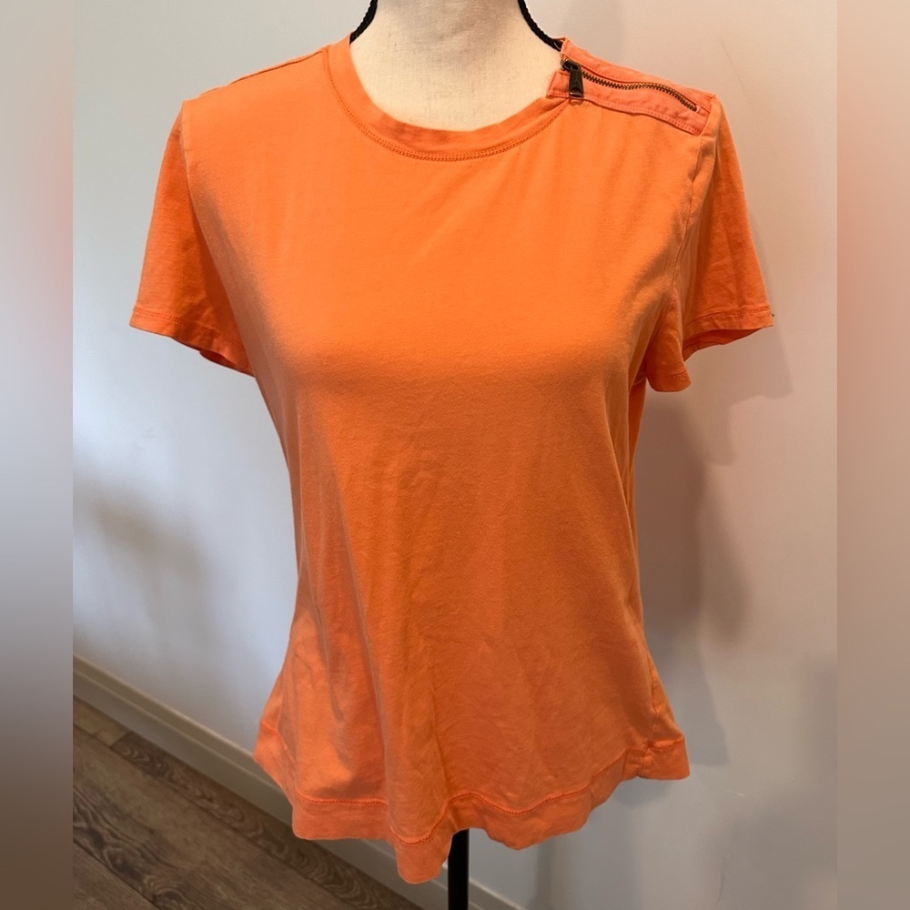 Ralph Lauren Jean Orange Women T-Shirt S  Zipper Shoulder Accent EUC